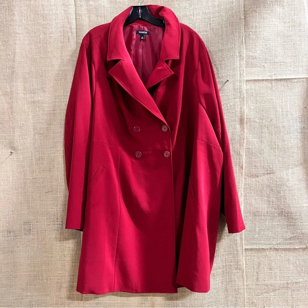 TORRID Twill A-Line Trench Red Coat size 5 Red - Picture 3 of 11